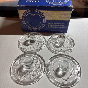 Williams Sonoma Glass Cookie Stamps Set Of Four 2.5" Diameter Hearts Flowers